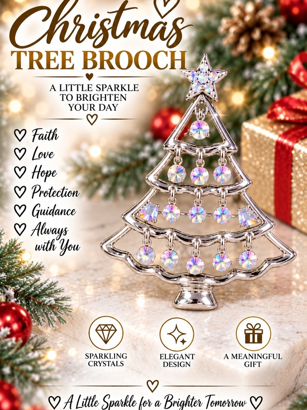 611 Silver Christmas Tree Brooch with Iridescent Crystals